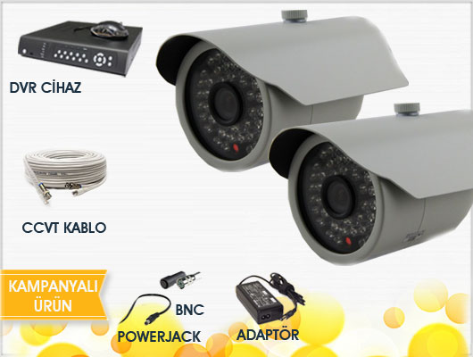 2 Kameralı 600 TVL Yüksek Çözünürlüklü Hazır Paket Kamera Sistemi